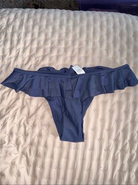 aerie Navy Blue Bikini Bottom with Ruffle Waist